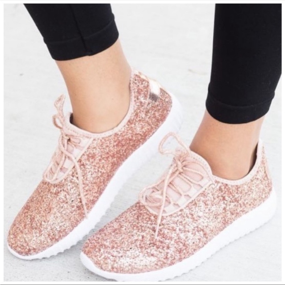 Women’s Rose Gold NEW Glitter Lightweight Fashion Sneaker Shoes - Picture 2 of 3